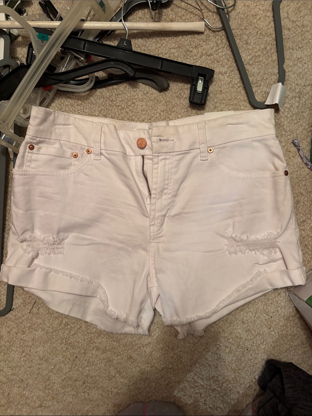 The Impeccable Pig White Distressed Roll-Cuff Jean Shorts
